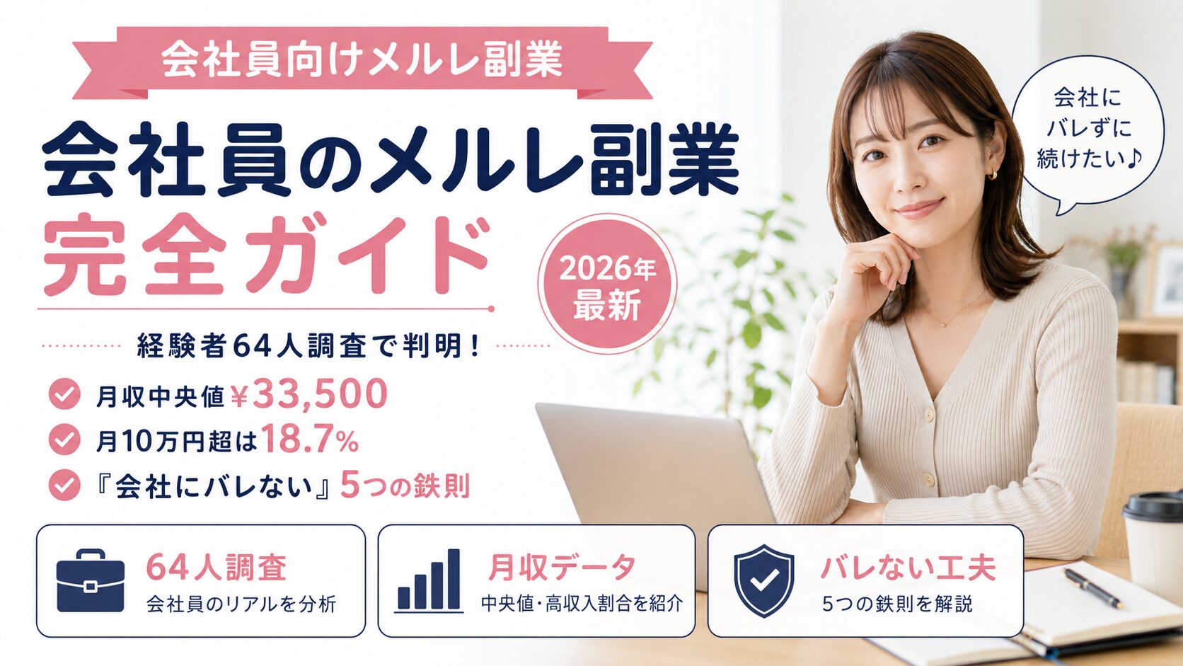 会社員のメルレ副業完全ガイド｜経験者64人調査で判明！月収中央値¥33,500・月10万円超は18.7%という現実と『会社にバレない』5つの鉄則