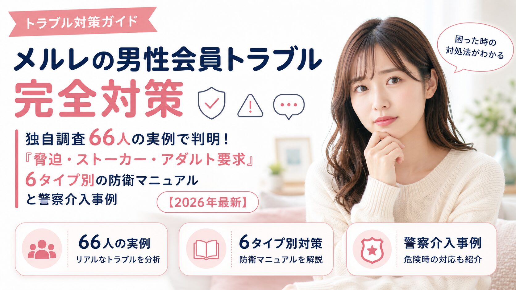 メルレの男性会員トラブル完全対策|独自調査66人の実例で判明！『脅迫・ストーカー・アダルト要求』6タイプ別の防衛マニュアルと警察介入事例【2026年最新】